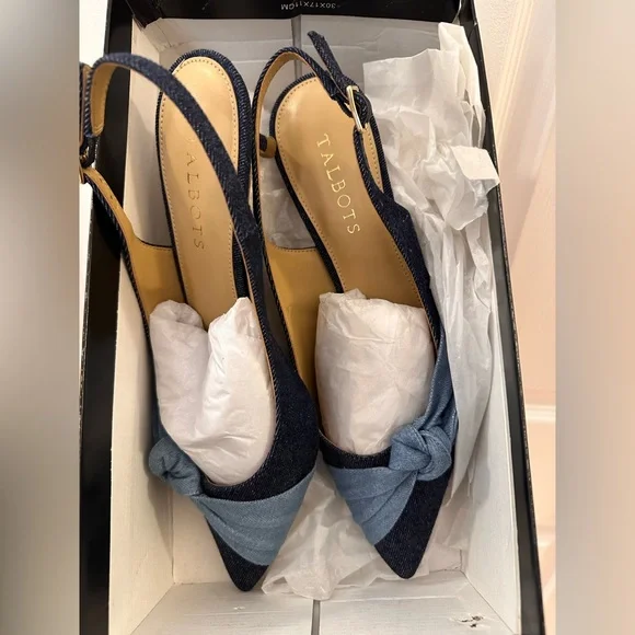 Talbots SYLVIE SIDE KNOT SLINGBACKS DENIM Blue Kitten Heel sz 8.5 - Picture 6 of 7